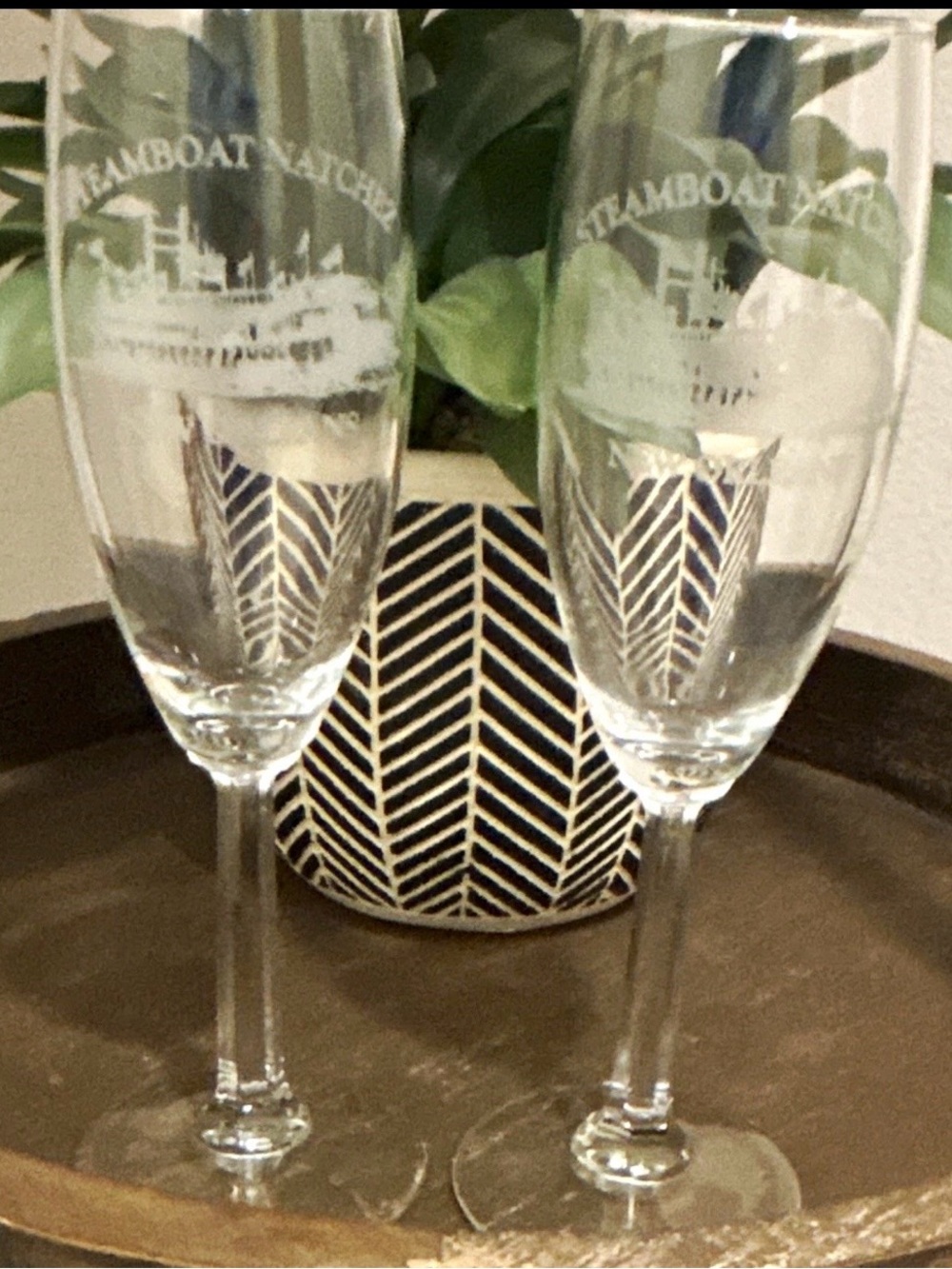 New Orleans Steamboat Natchez Etched Champagne Flutes - Clear Glass, Set of 2